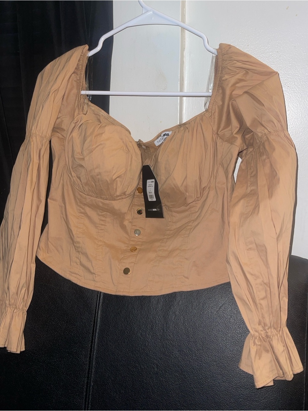 Fashion Nova Khaki Brunch in Calabasas LS Bustier Button-Front Top Size XL NWT - Picture 4 of 11